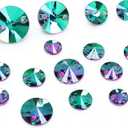 Sew On Rhinestone,Round Shape Flatback Sew On Crystal Mixed Size Sewing Gems with Holes for Clothes Shoes Costume Garment DIY CraftsGreen