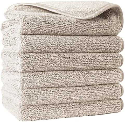 POLYTE Premium Lint Free Microfiber Washcloth Face Towel, 13 x 13 in, Set of 6 (Beige)