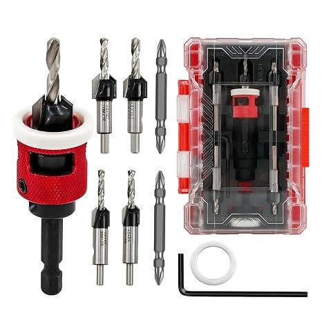 5 Pieces Counterbore Milling Drill Bit - FOCSTOL 3.2/3.6/4/4.4/4.8mm Wood Chamfer Drill Bit Set Adjustable Depth 82 Degree with Hex Shank 6.35mm for Wood Plastic