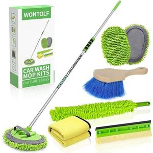 Wontolf 62'' Car Wash Brush with Long Handle Chenille Microfiber Car Wash Mop Mitt Kit Car Detailing Brush Cleaning Kit Window Squeegee Car Duster Drying Towels Tire Brush for Cars RV Truck Boat