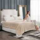 Cozy Bliss Faux Fur Throw Blanket for Couch, Cozy Warm Plush Striped Blanket for Sofa Bedroom Living Room, 90 * 90 Inches Beige