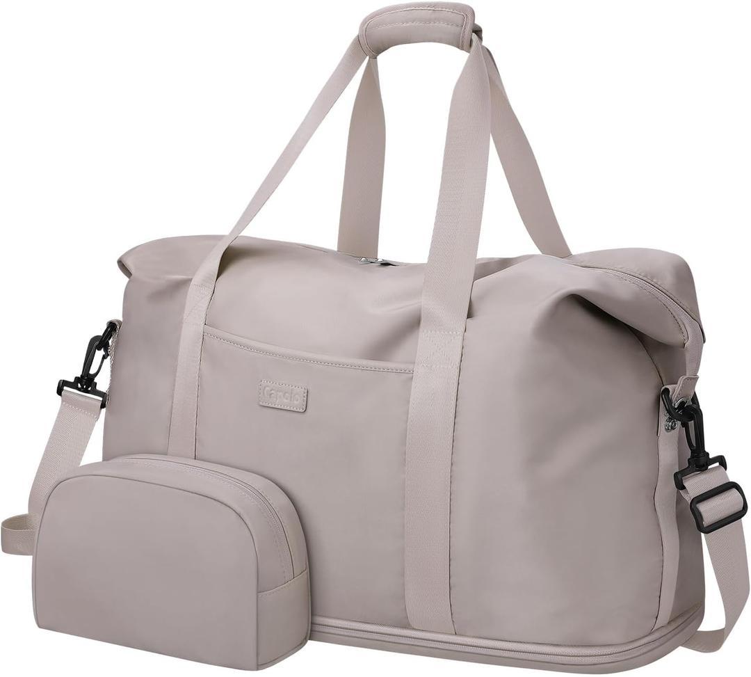 Expandable Travel Duffle Bags Weekender Overnight Bags for Women Men Hospital Bag for Women Labor Delivery with Toiletry Bag Waterproof (Large, Khaki)