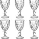 SOUJOY 6 Pack Glasses Goblet, 10oz Vintage Embossed Glass Cup, Beverage Stemmed Party Wine Glasses for Soda, Juice in Bars, Restaurants, Home