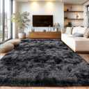 Shaggy Area Rugs, Fuzzy Rugs for Living Room, Soft Nursery Area Rug for Girls, Tie Dye Black Gray Plush Area Rugs Non Slip, Fluffy Rug Carpet 8x10ft