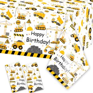 2 Pcs Construction Birthday Tablecloth Dump Truck Table Covers for Construction Theme Boys Baby Shower 1st 2nd 3rd 4th Bday Party Table Supplies Decorations