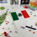 2 x QQSD Mexico Small Flag Mexican Stick Mini Hand Held Flags - Solid Wooden Pole with Spear Top, 12 Pack