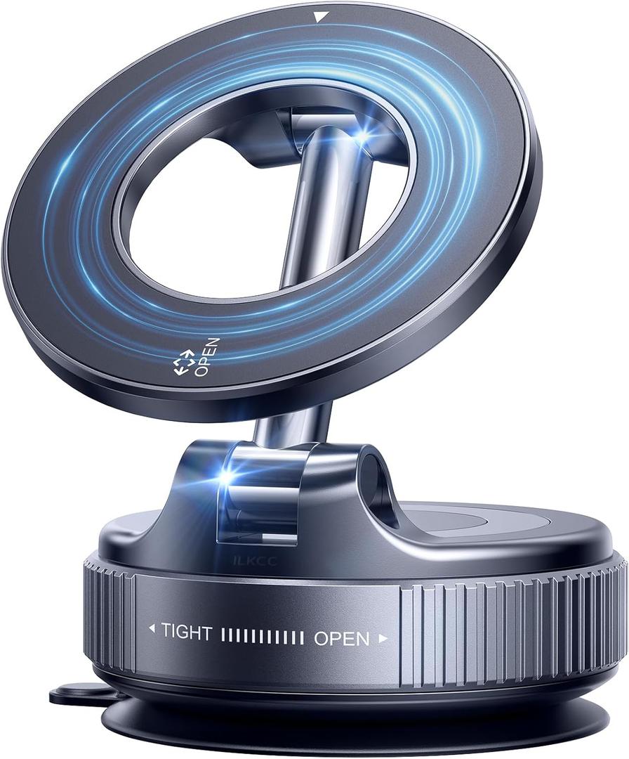 Galundge Vacuum Suction Magnetic Phone Holder, 2025 Upgraded Foldable Retractable Suction Cup Car Phone Mount for Magsafe, 360 Adjustable Magnetic Phone Stand for Cars/Gyms/Mirrors/Smooth Surface