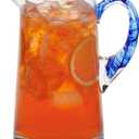 Libbey Cabos Large Glass Pitcher, 90 Oz Handcrafted Glass Water Pitcher with Spout and Blue Handle, Artisan-Inspired Water Carafe for Tables, Kitchen