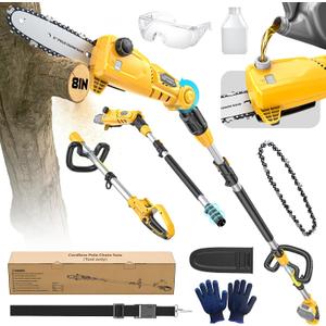 Ecarke Cordless Pole Saw Compatible with Dewalt 20V, 16FT Max Total Reach, 8 Inch Detachable Tree Cutter, Electric Chainsaw Trimmer, 26ft/s Cutting Speed Pruner for Branch Pruning (Tool Only)