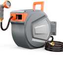 NEWBULIG Garden Hose Reel, 1/2" x 65 ft Retractable Heavy Duty Water Hose | Automatic Wall Mounted, 9 Pattern Hose Nozzle, Slow Slow Retract System, Any Length Lock, 180° Swivel for Yard Cleaning, Grey