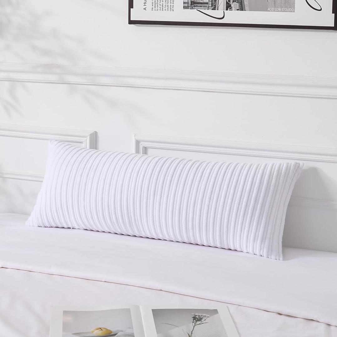 UGASA 14x36 Inch Pillow Cover Pack of 1 Soft Boho Stripe Corduroy Large Long Rectangular Lumbar Cushion Cover Farmhouse Decorative Throw Pillowcase for Bed Couch Sofa Bedroom Living Room, Pure White