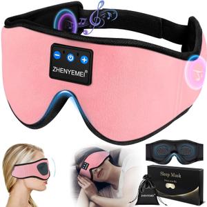 Sleep Mask with Headphones Bluetooth 5.4 Wireless, Sleep Headphone with Microphone Built-in HD Speakers Music, Eye Mask for Sleeping Travel Meditation for Men Women Girl Cool Gadgets Pink