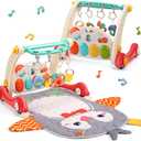 CUTE STONE Baby Play Gym & Learning Walker, Baby Play Mat with Play Piano, Musical Activity Center with Lights, Baby Push Walkers & Thin Playtime Mat for Infant Newborn Toddlers