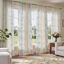 jinchan Winslow 96 Inch Curtains 4 Panel Set Embroidered Bordered Floral Curtains for Living Room Farmhouse Decor Light Filtering Window Treatments Blue on Beige Drapes 4 Panels
