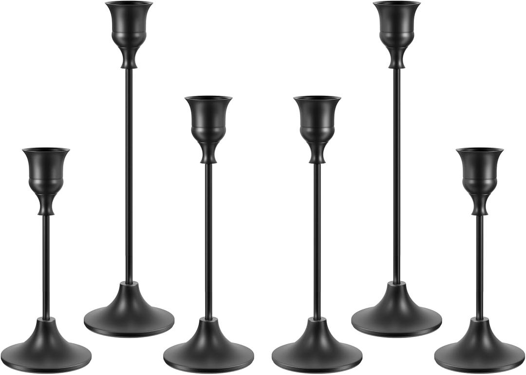 NLBTW Set of 6 Black Candle Holders for Taper, Vintage Candlestick Holder Decorative Metal Candle Sticks Home Decor Centerpieces for Table Mantel Festive Decorations