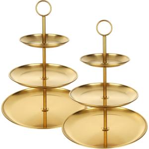 QTLCOHD 2Pcs 3 Tier Stainless Steel Cupcake Stand - Gold Tiered Dessert Stand for Wedding & Birthday Party