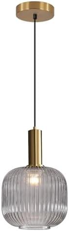 BOKT Modern 1-Light Gold Globe Pendant Light Mid Century Smoke Gray Ceiling Pendant Lighting Glass Ball Round Pendant Lamp Single Brushed Brass Pendant Light Fixture Kitchen Island (Smoke Gray)