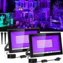 T-SUN 2 Pack 60W Black Lights Outdoor, Blacklight Flood Light with US Plug and Switch, IP66 Waterproof Black Lights for Glow Party, Glow in The Dark, Body Paint Fluorescent Poster Halloween
