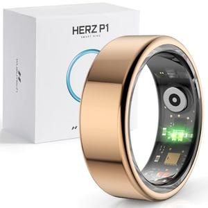 Herz P1 Smart Ring for Women & Men - (Size 8) 24/7 Health Metrics Fitness Ring, Tracks 20+ Biometrics, 6 Day Battery Life, Waterproof Stainless Steel, Free APP for iOS Android, No Subscription