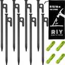 8 Pack Tent Stakes Heavy Duty Metal Tent Pegs for Camping Steel Tent Stakes 8 inch Unbreakable and Inflexible-0.36 Dia (8 IN-0.36 DIA)