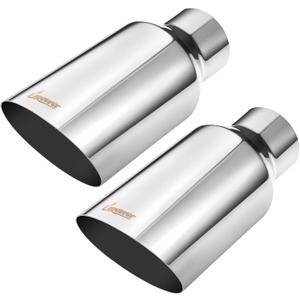 Upower Pack of 2 Exhaust Tip 2.5 inch Inlet 4 inch Outlet 9" Long Stainless Steel Chrome Polished 2.5" to 4" Diesel Exhaust Tailpipe Tip Slant Cut