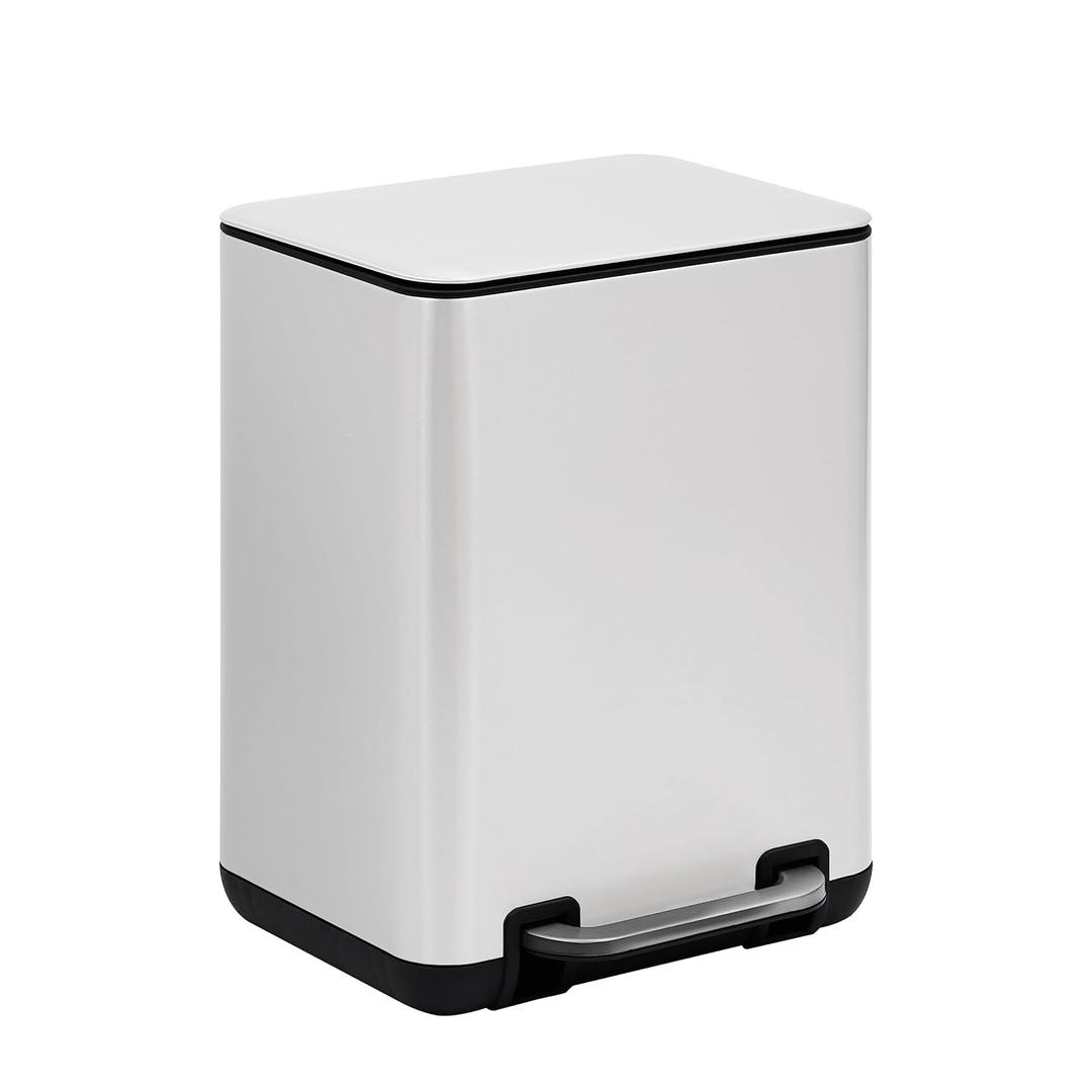 SunnyPoint 6 Liter(1.58 Gallon) Small Trash Can with Plastic Inner Buckets; Rectangle Bathroom, Office, Kitchen, and Bedroom Step On and Slow Close (WHT)