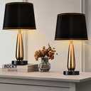 Lamp Shades Set of 2, Drum Lampshade 10 Inches Height, Lampshades for Table Lamp, Floor Lamp, Pendant Light, Grey Lampshades,Harp Holder Included (Black,Gold)