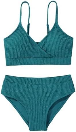 Adarl Girl's 2 Piece Swimsuit Solid Spaghetti Strap Bikini Sets Beach Bathing Suit Swimwear for Teen Girls, Size 15-16 Y