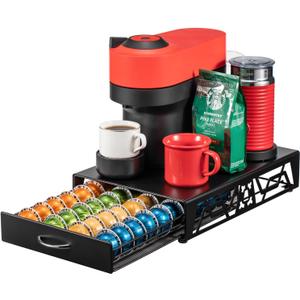 ZCDCP Pod Holder - Modern Sleek Black Metal Coffee Capsule Organizer for Nespresso Pods, Stylish Coffee Machine Stand for Coffee Bar, Office or Home Kitchen(40 Pods Capacity)