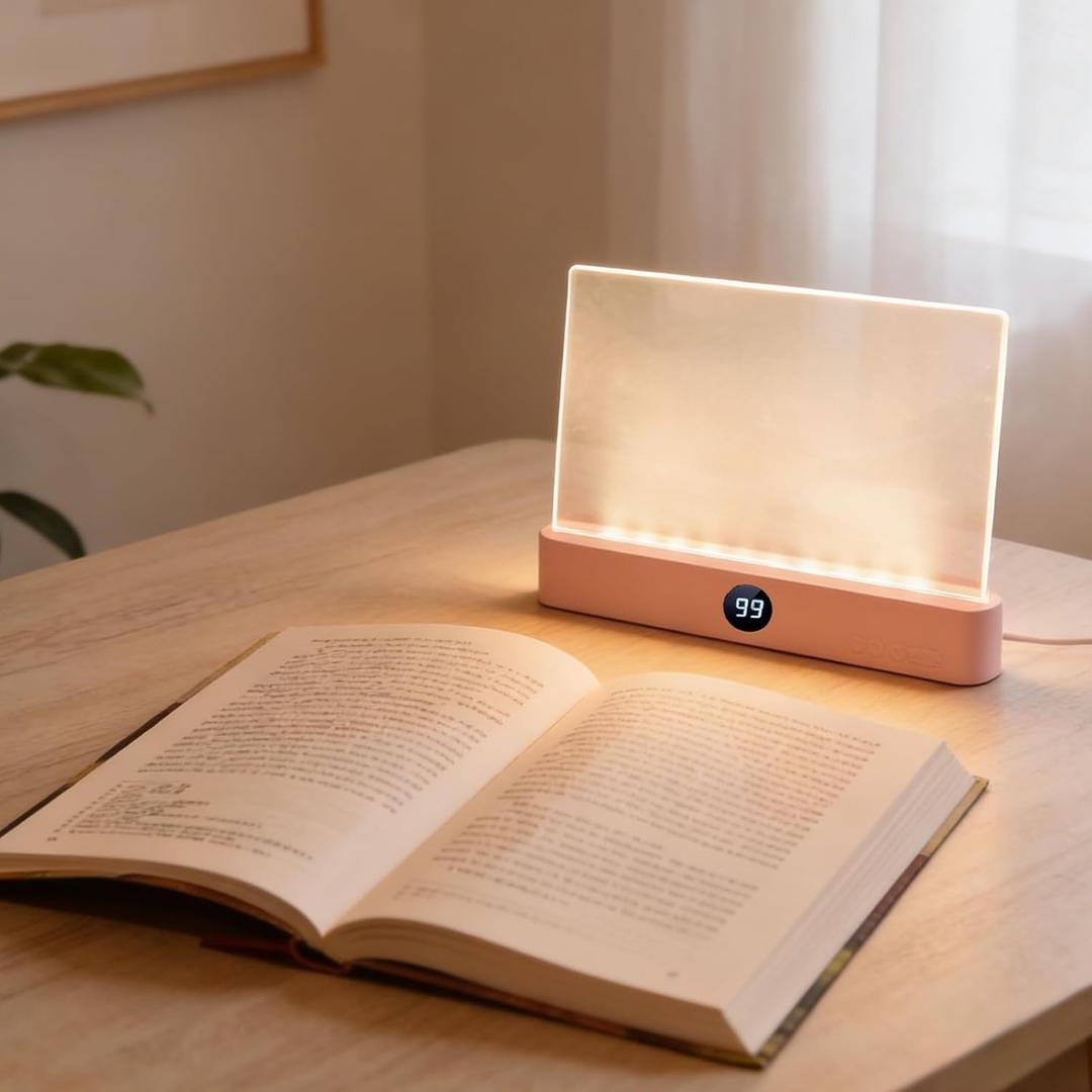 Book Light, Rechargeable Clear LED Flat Reading Light with 3 Colors & Timer, Dimmable Panel Plate Lamp Book Full Page Light for Reading in Bed at Night, for Women Readers Kids Book Lovers (Pink)
