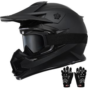 TRIANGLE Adult Dirt Bike Helmet Full Face Motorcycle Helmets with Adjustable Goggles & Gloves - DOT/FMVSS-218 Certified Motocross Helmet for Off-Road ATV BMX UTV, Matte Black, Medium