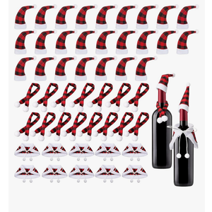 Nuenen 50 Pcs Mini Christmas WineBottle Cover Set Tiny Santa Hat Scarf Capelet Flute Topper Decoration Xmas Doll DIY Craft (Buffalo Plaid)