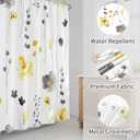 Gibelle Yellow and Grey Floral Shower Curtain, Watercolor Flower Shower Curtain for Bathroom, Modern Minimalist White Waterproof Fabric Shower Curtain Set 72x72 Inch