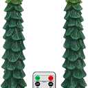 Christmas Tree Candles with Remote Timer, 2 Pack Flameless LED Taper Candles Battery Operated, 3D Flame Flickering, Green Waxy Christmas Candlesticks for Home Fireplace Decor, 0.78" x 9.5"