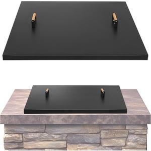 Fire Pit Lid Square 34", Heat Resistant Metal Firepit Cover with 2 Wooden Handles for Square Patio Fire Pit, Compatible for Firepits Inside Dia Up to 32"