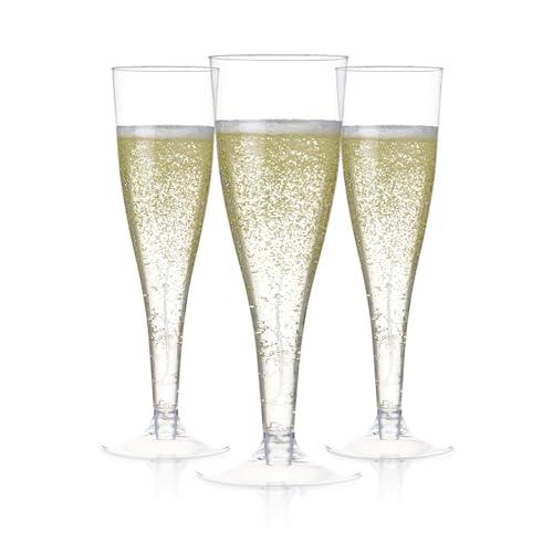 Prestee Set of 200 Plastic Champagne Flutes - Clear Champagne Glasses for Parties, Weddings, Events - 4.5 oz Disposable Drinkware - Elegant Stemware for Toasts Cocktails Mimosas