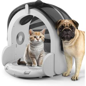 iPettie Automatic Hair Dryer Box for Cats and Small Dogs, Foldable and Large Capacity, 8 High-Velocity Fans, 360 Airflow, Temperature Control, 4-Speed Settings and Timer, 16 Gallons