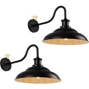 Dusk to Dawn Barn Light Outdoor, 16 Inch Farmhouse Wall Sconce, Vintage Exterior Wall Mount Lighting Fixture, Waterproof Black Lantern for Porch Garage, 16 Inch, 2 Pack