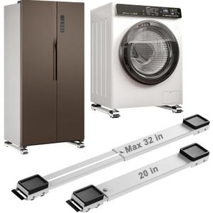 Appliance Rollers Heavy Duty 20-32in New Generation Extendable Appliance Rollers Anti Slip Mobile Washing Machine Base Easily Move Dryers, Refrigerators, Furniture (White)