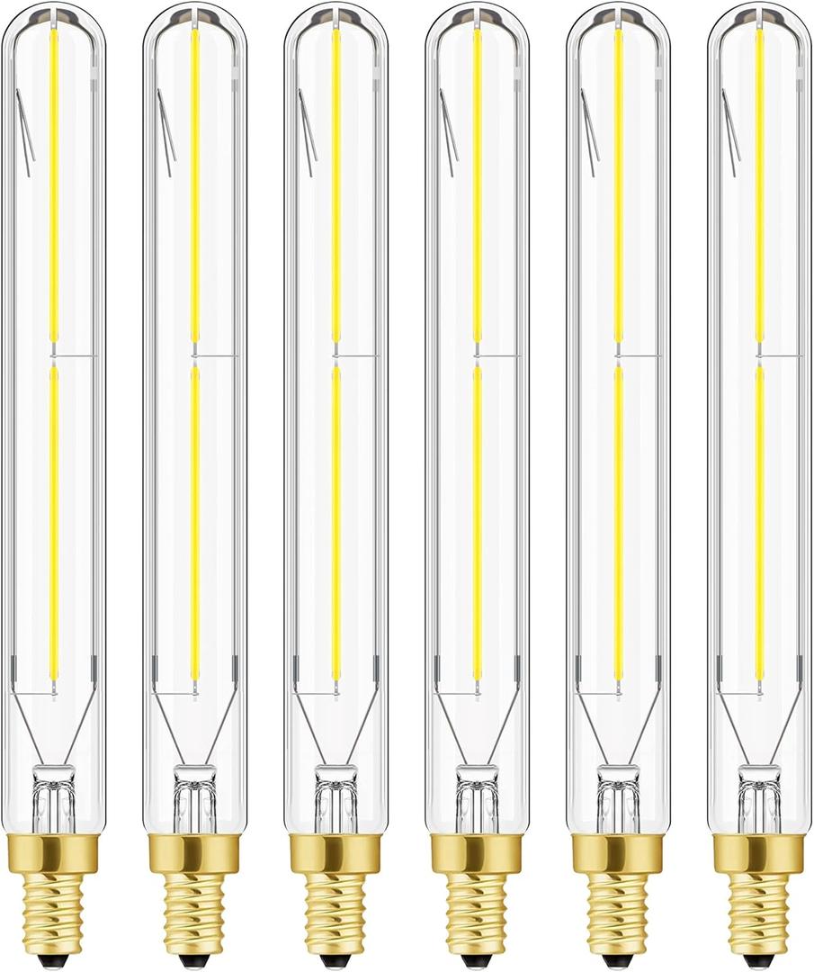 E12 Tubular LED Bulbs 4W Equal Dimmable Light Bulb 5000K Cool White 7.3inch E12 Long Candelabra Bulb 40 Watt for Chandeliers,Ceiling Fan,Pendant,Wall sconces AC120V 400LM T6 Light Bulb, 6Pack