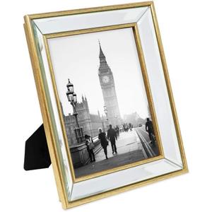 Isaac Jacobs 8x10 Gold Beveled Mirror Picture Frame - Classic Mirrored Frame with Deep Slanted Angle Made for Wall Dcor Display, Photo Gallery and Wall Art (8x10, Gold)