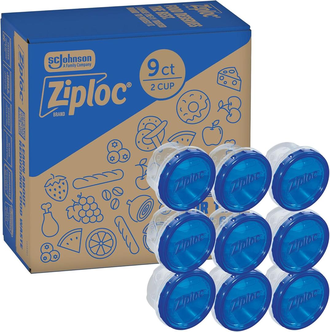 Ziploc Brand Twist n Loc Food Storage Containers, Leak Resistant Design, Small Round, 9 count