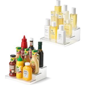 vacane Clear Spice Rack, 3 Tiered Shelf Spice Organizer for Cabinet, Spice Shelf and Perfume Organizers Make Up Organization Great for Pantry, Bathroom, Kitchen, Bedroom, Office 2 pack