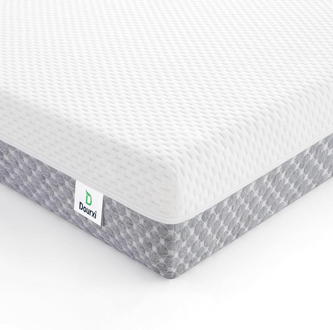 Dourxi Mini Crib Mattress, 38x24X4 Inch Dual Sided Comfort Gel Memory Foam, Breathable Premium Baby Mattress for Mini and Portable Cribs w/Removable Outer Cover - White&Grey