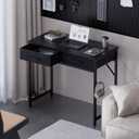 Pamray 32 Inch Small Computer Desk with 2 Drawers for Bedroom Study Writing Home Office Table for Small Spaces Black