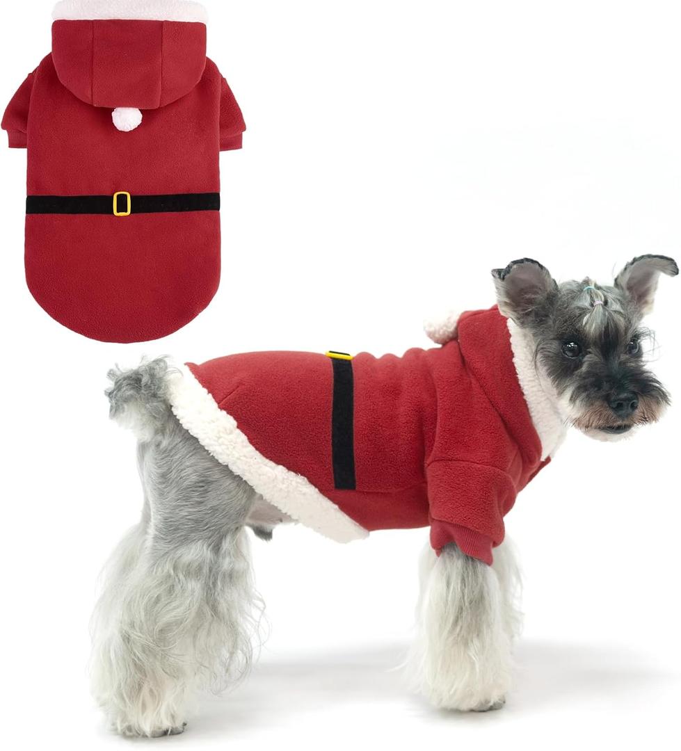 EXPAWLORER Christmas Dog Hoodie - Santa Claus Christmas Costume Outfit, Pet Winter Sweater Coat, Puppy Party Clothes Apparel for Small - Medium Dogs, Size Small/Medium