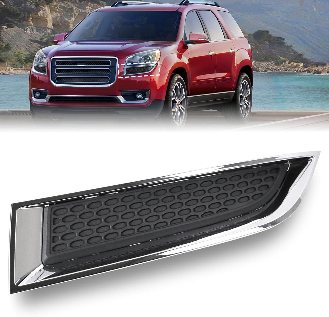 Fog Light Grille Cover Compatible with 2013-2016 GMC Acadia 2017 Limited Left Driver Side Bumper Cover Grille With Chrome Molding Front Upper Mounts Below Head Light # GM1038155 20982401