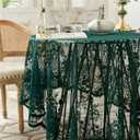 Green Lace Tablecloth Embroidered Elegant Floral Patterns Table Cloth Round Overlay Table Cover for Wedding Party Holiday Long Dinner Home Decor(Round-75, Green)