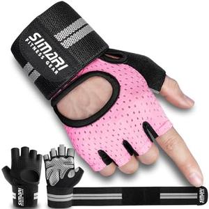 SIMARI Breathable Workout Gloves for Men Women, Padded Weight Lifting Gloves with Wrist Wraps Support, Full Palm Protection, Grip for Gym Training, Fitness, Weightlifting, Exercise Fingerless Black