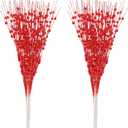 N&T NIETING 10 Pack Artificial Glitter Berry Stem Ornaments 15.7 Inchs Christmas Tree Picks, Christmas Home Decor Wreath Winter Dcor Fireplace Holiday Crafts Berries Decoration (Red)